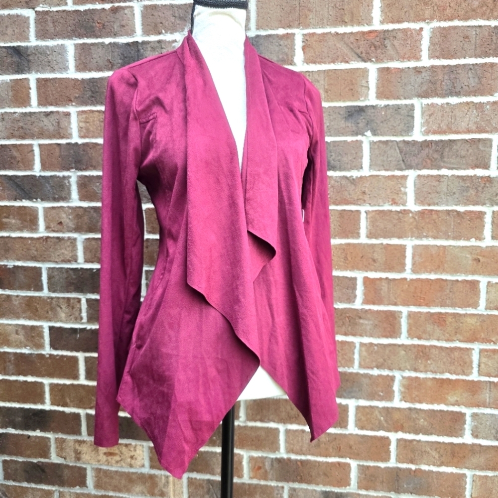 Burgundy Draped Open Front Jacket Women’s Small NWT Waterfall Cardigan Blazer